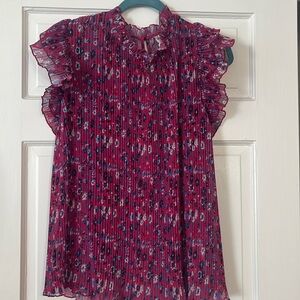 Chic Ruffled Blouse - Pink and Black Pattern